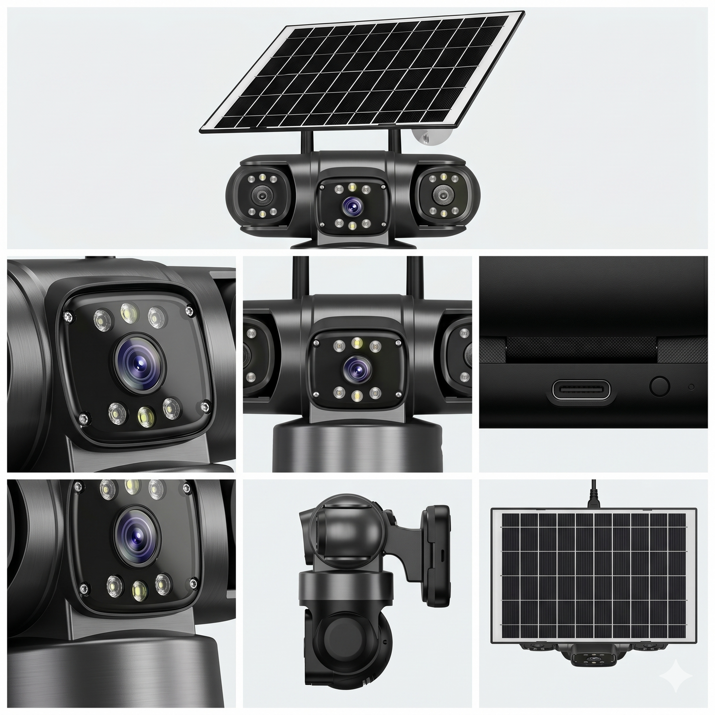 Snappify Tech: V380 Panoramic 360-Degree Three-Screen Three-Lens Wireless Wifi/4G Solar-Powered Security Camera CMOS Cloud Gun-Ball Combo