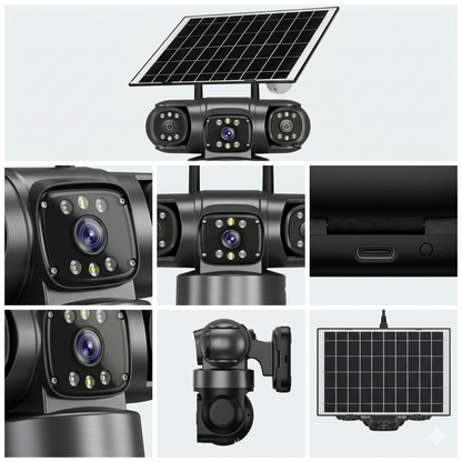 Snappify Tech: V380 Panoramic 360-Degree Three-Screen Three-Lens Wireless Wifi/4G Solar-Powered Security Camera CMOS Cloud Gun-Ball Combo