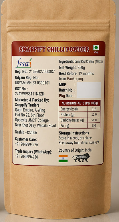 Snappify Pure Red Chilli Powder | Teekha aur Chatpata (250g)