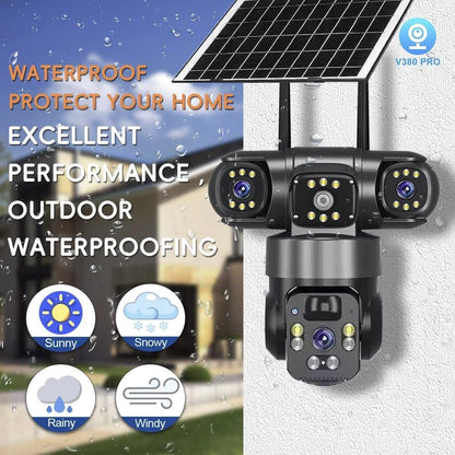 Snappify Tech: V380 Panoramic 360-Degree Three-Screen Three-Lens Wireless Wifi/4G Solar-Powered Security Camera CMOS Cloud Gun-Ball Combo