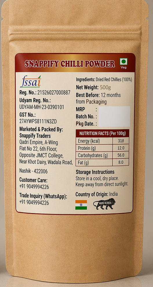 Snappify Pure Red Chilli Powder | Teekha aur Chatpata (500g)