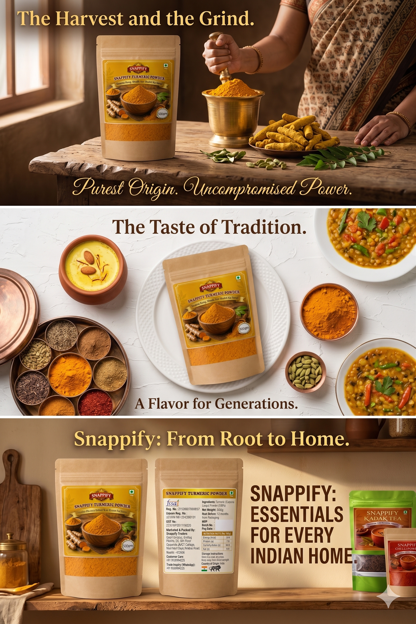 Snappify Premium Haldi Powder - 100% Shuddh aur Swasthya Vardhak (250gm)