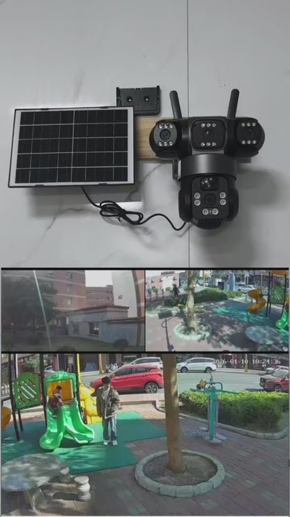 Snappify Tech: V380 Panoramic 360-Degree Three-Screen Three-Lens Wireless Wifi/4G Solar-Powered Security Camera CMOS Cloud Gun-Ball Combo